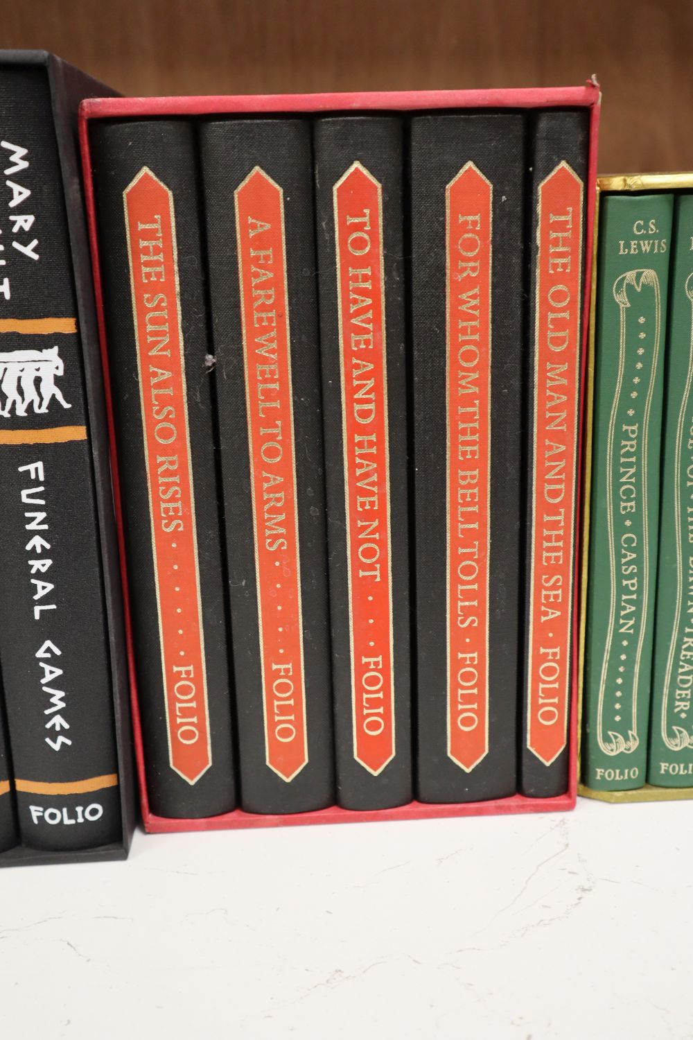 Folio Society, 5 sets, in slip cases, including - Proust, Marcel, 6 vols; Lewis, C.S. 7 vols; Hemingway, Ernest, 5 vols and Renault, Ma